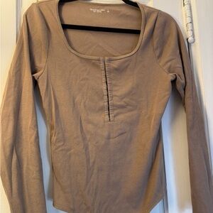 Abercrombie & Fitch Square Neck Long Sleeve Bodysuit - Brown